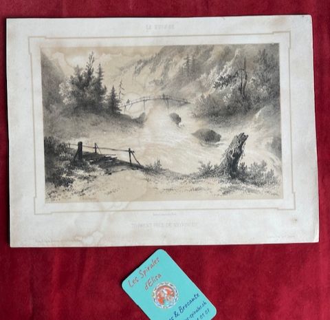 Gravure &quot;La Suisse, Torrent près de Meyringen&quot; Frères THIERRY / J-J. CHAMPIN