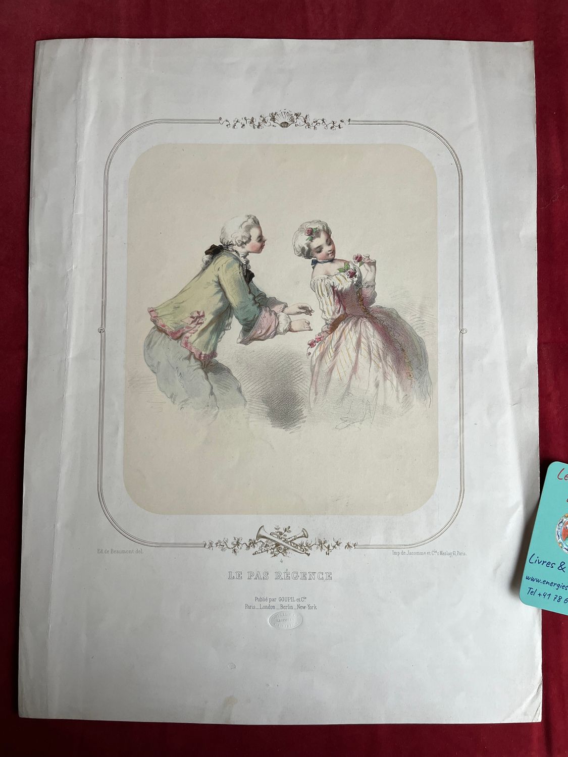 Gravure lithographie couleur &quot;Le pas régence&quot; Ch-E. de BEAUMONT / JACOMM