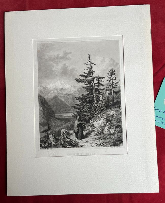 Gravure &quot;L&#39;artiste. Chemin du Righi, Canton de Schvitz&quot; P. et K. GIRARDET