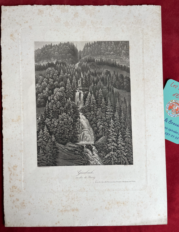 Gravure &quot;Griessbach au lac de Brienz&quot; L WEBER / R. DINKENMANN