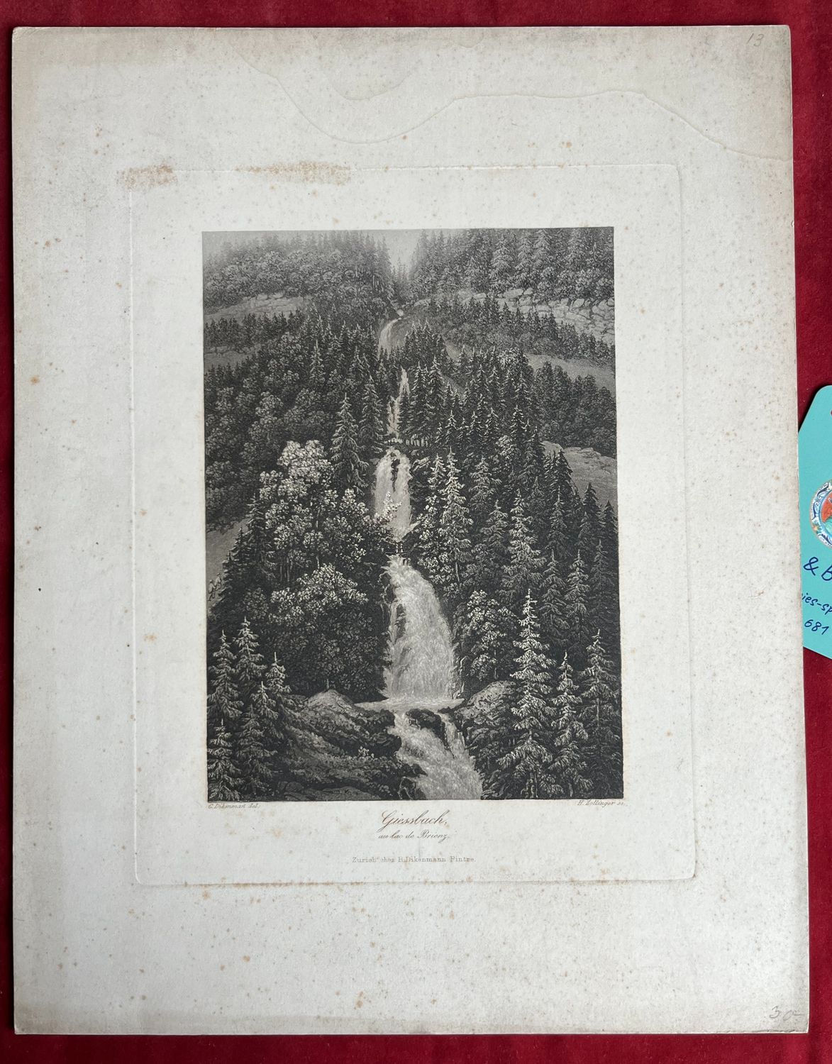 Gravure &quot;Griessbach au lac de Brienz&quot; H. ZOLLINGER / R. DINKENMANN