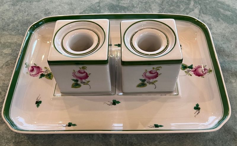 HEREND Encrier &quot;Rose de Vienne&quot;