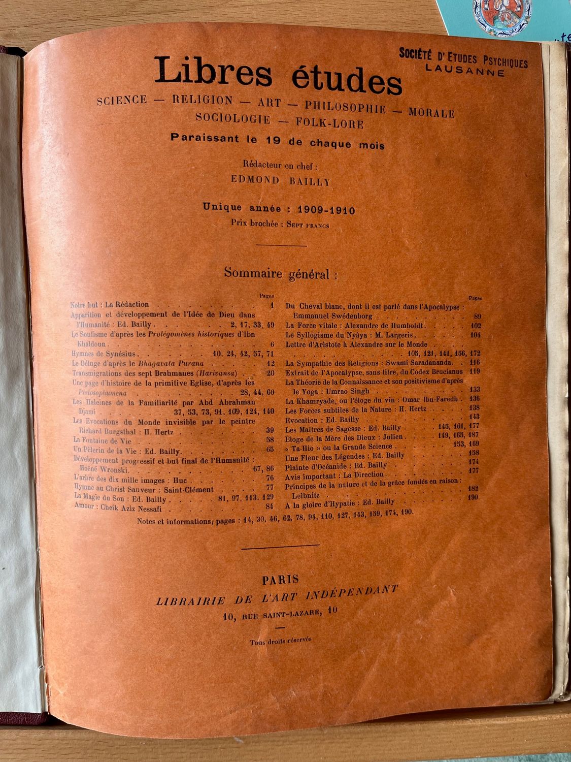 Libres études 1909-1910