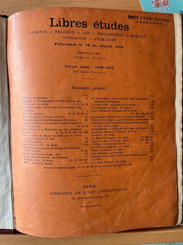 Libres études 1909-1910