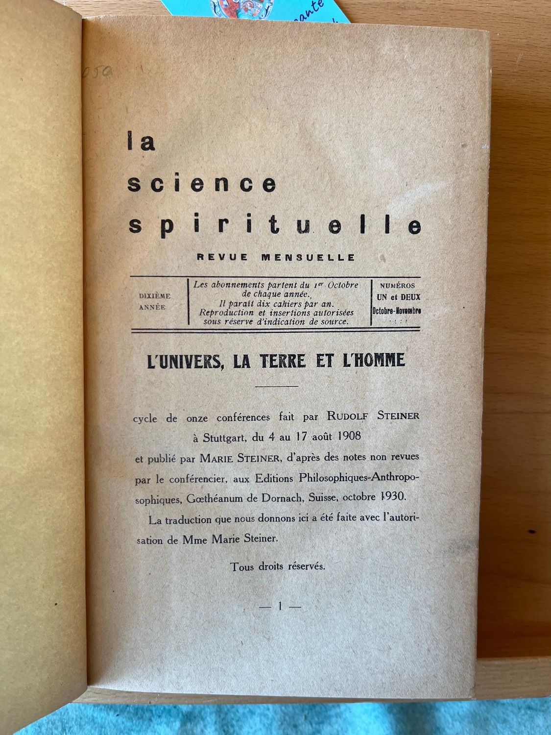 La science spirituelle (Anthroposophie 1930-31)