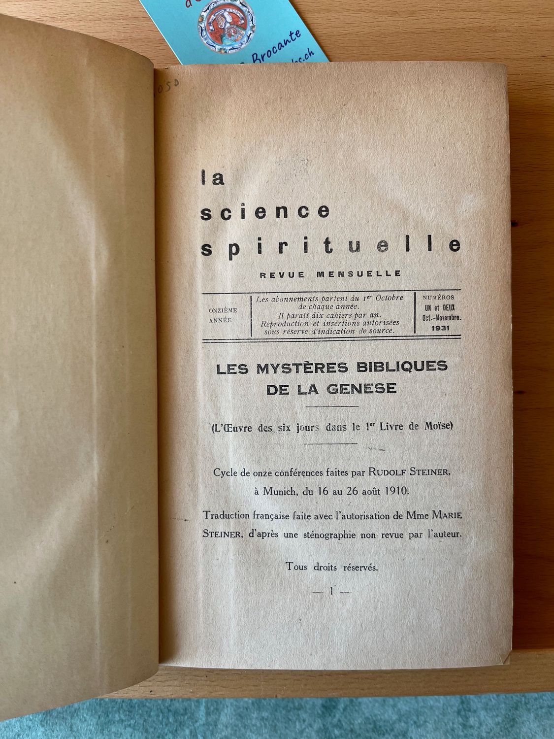 La science spirituelle (Anthroposophie 1931-32)