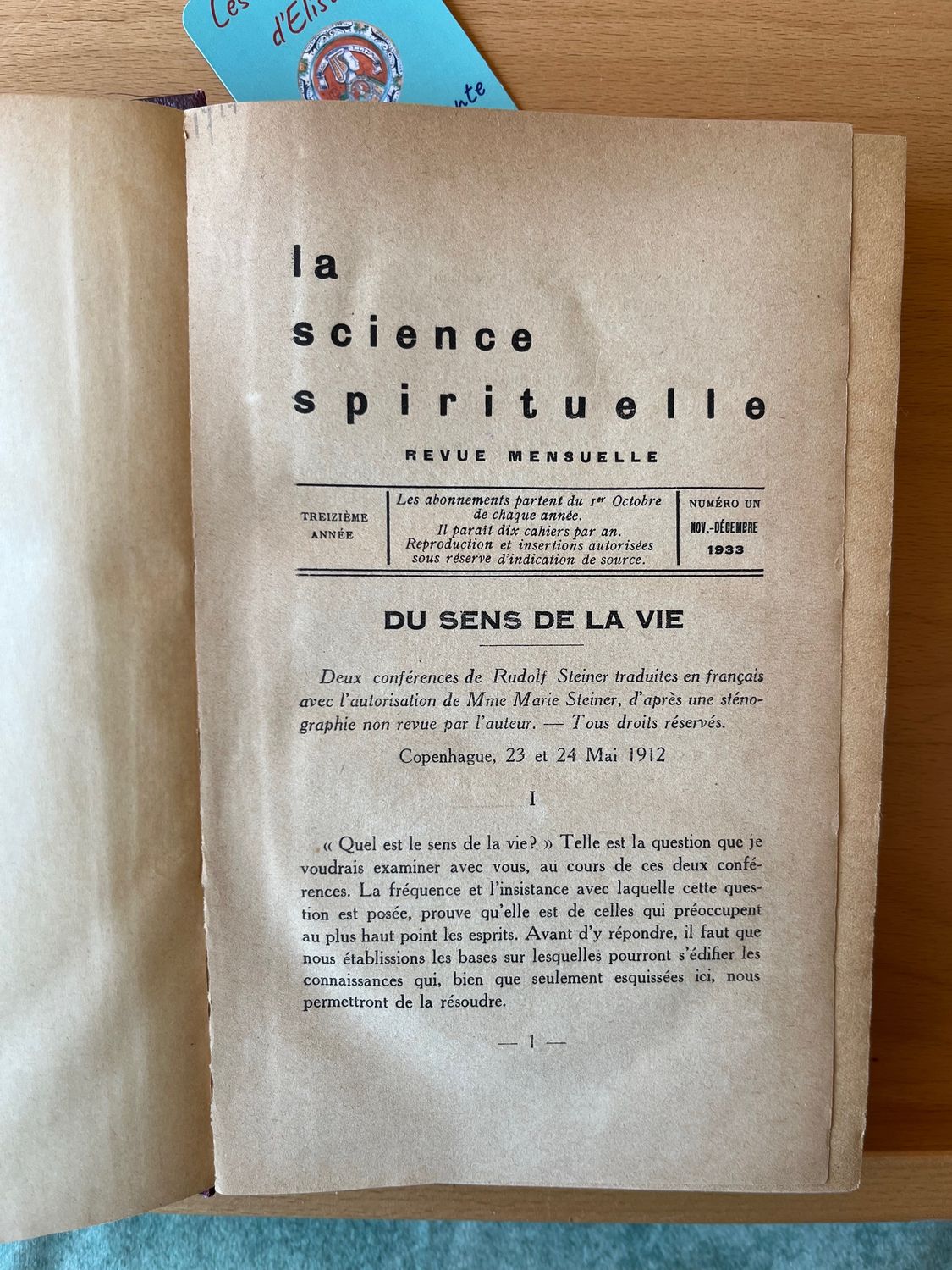 La science spirituelle (Anthroposophie 1933-34)