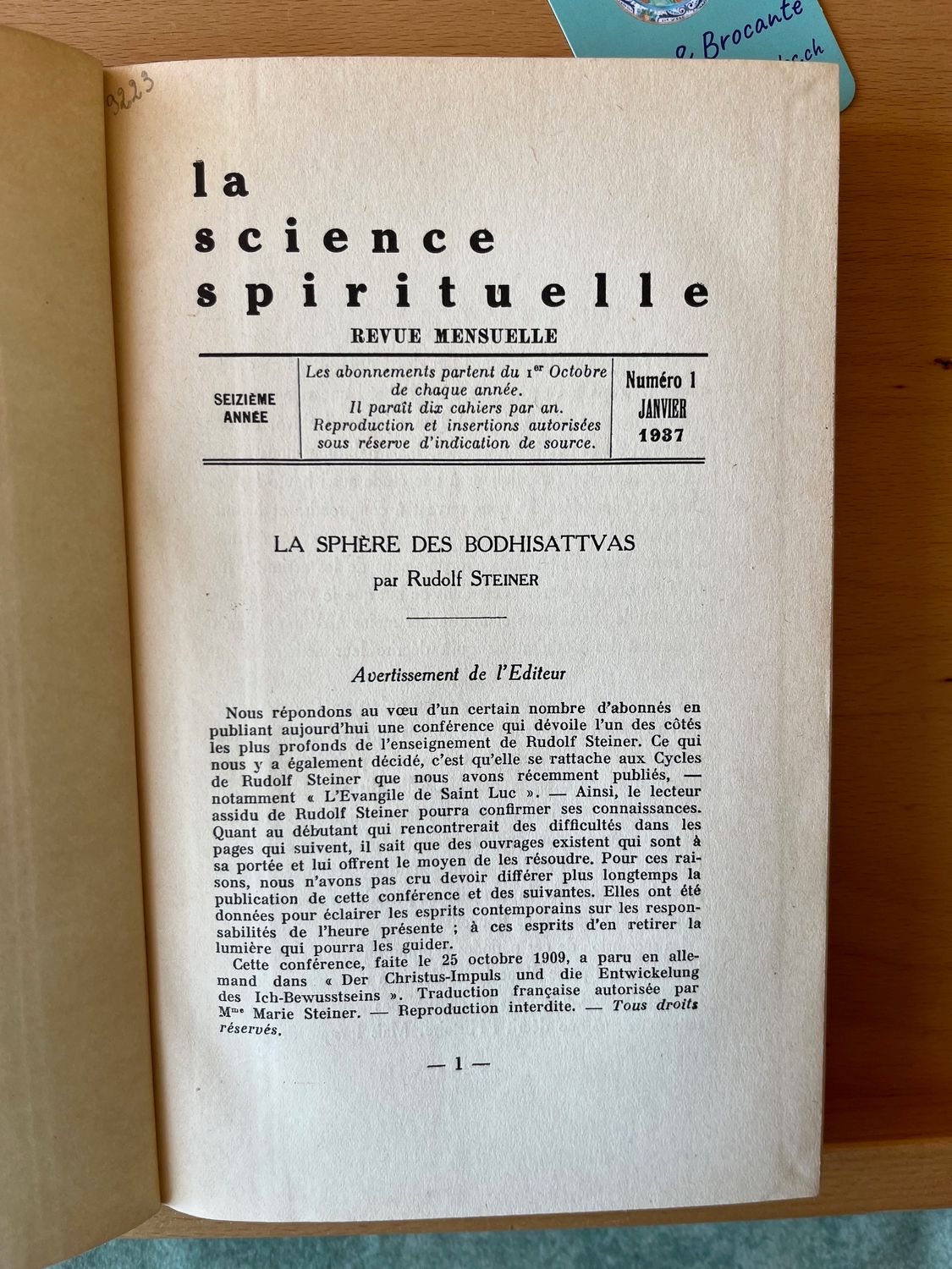 La science spirituelle (Anthroposophie 1937)