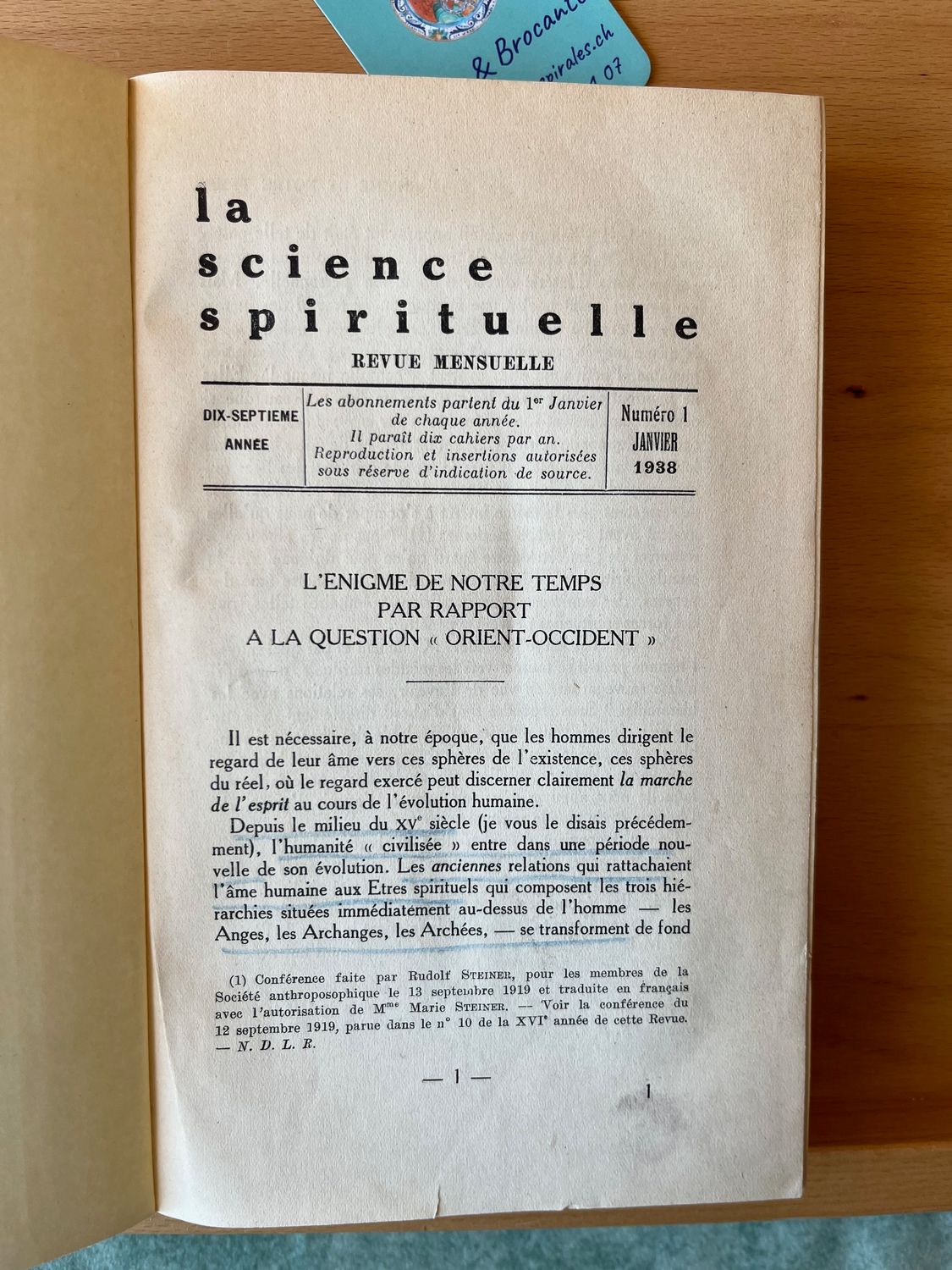 La science spirituelle (Anthroposophie 1938)