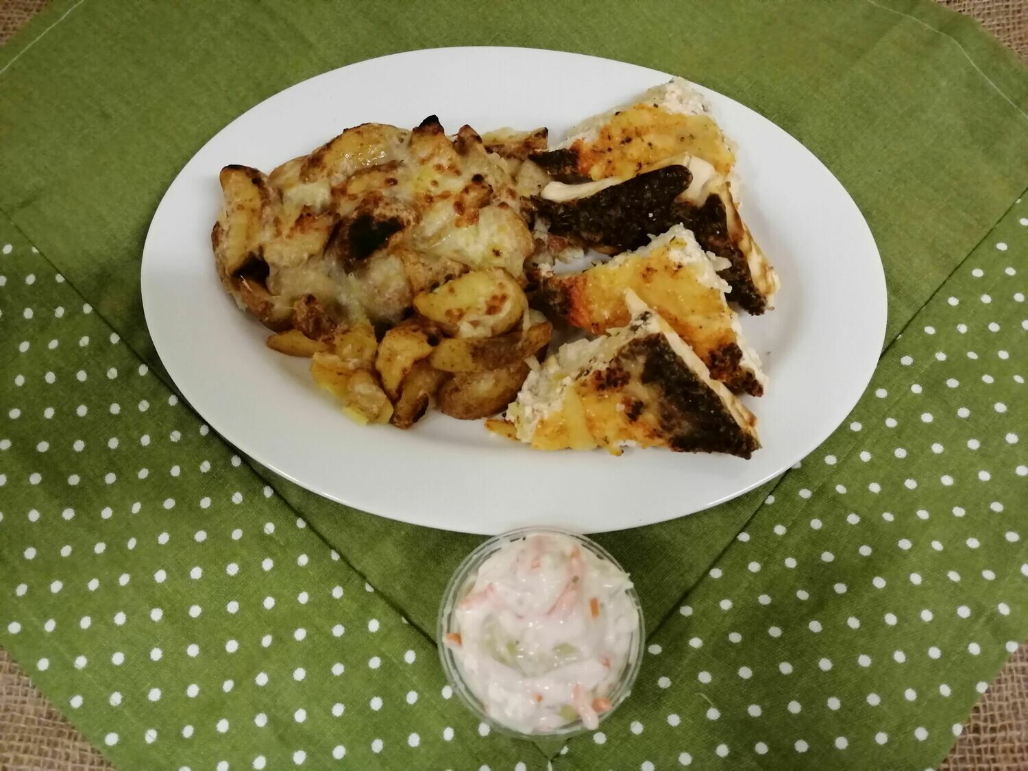 Frittata-Italian Omelette. Wedge Potatoes. Coleslaw