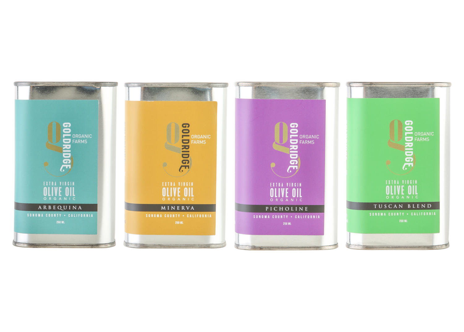 4 - 250 ML Tin Sampler Olive Oil Pack | ORGANIC CA EVOO | Gold Ridge Organic Farms