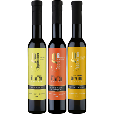 Citrus Oil Trio Gift Set - Yuzu + Mandarin Kumquat + Meyer Lemon, ORGANIC CA Olive Oil | 3 - 250 ml bottles