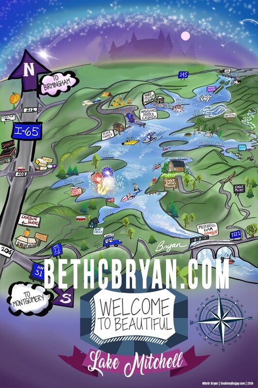 Lake Mitchell Whimsical Cartoon Map (DIGITAL FILE ONLY)