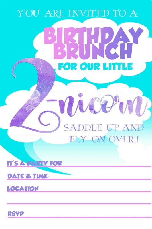 Unicorn Birthday Party Brunch Invitation Free Printable