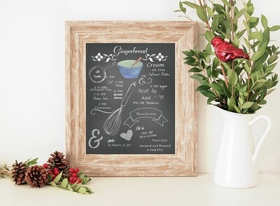 Gingerbread Recipe {with hand-drawn chalk instructions} Christmas Printable