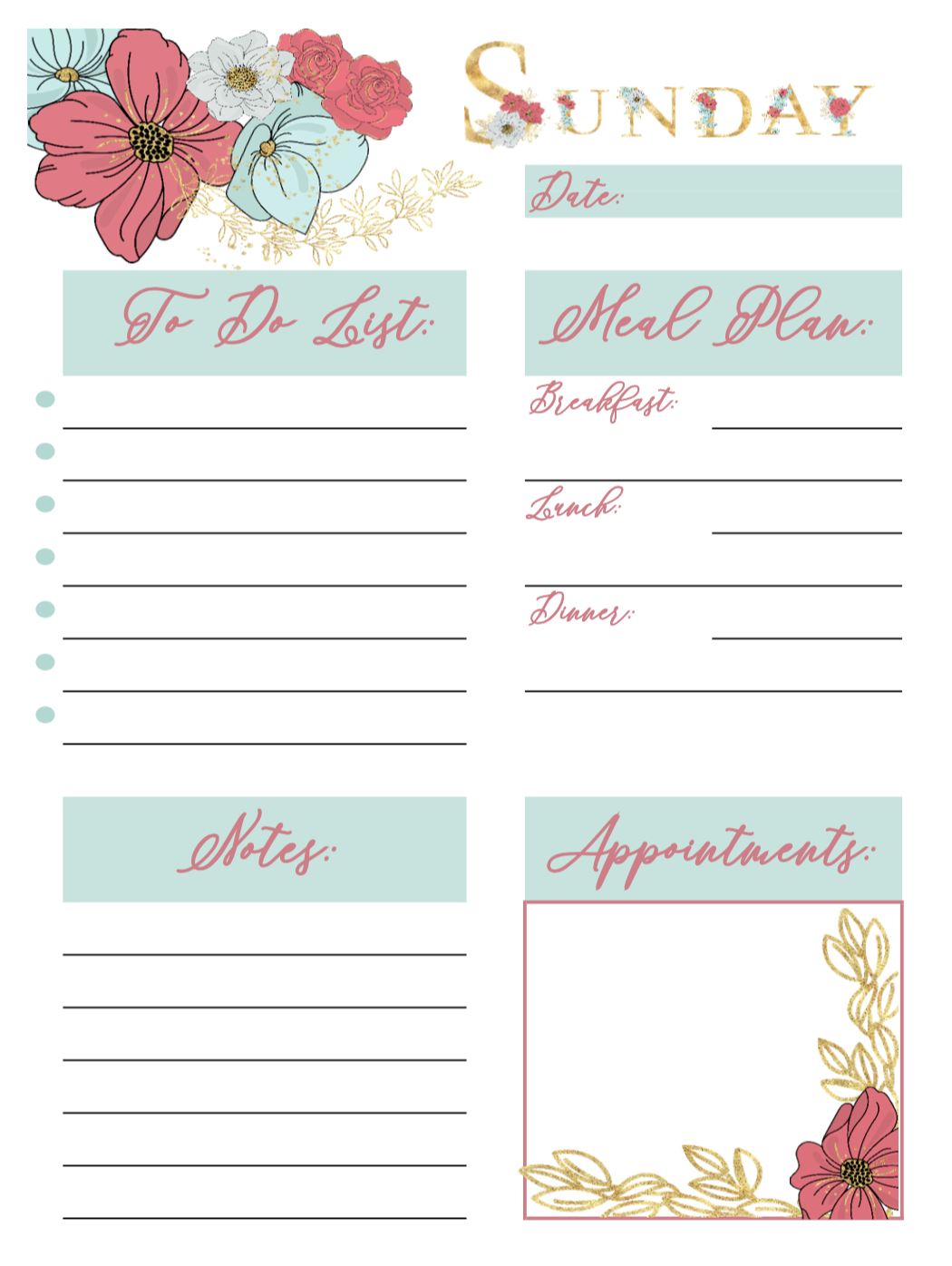 weekly planner feat daily to do list meal plans appointments and notes 8 page pdf