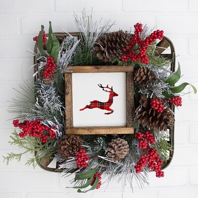Red Plaid Jumping Reindeer Christmas Printable (12x12 Square)