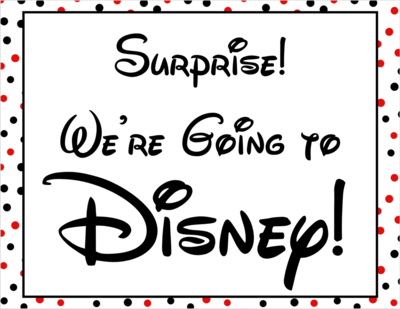 Disney World Surprise Announcement Sign with Countdown and Fake "Ticket" Boarding Pass