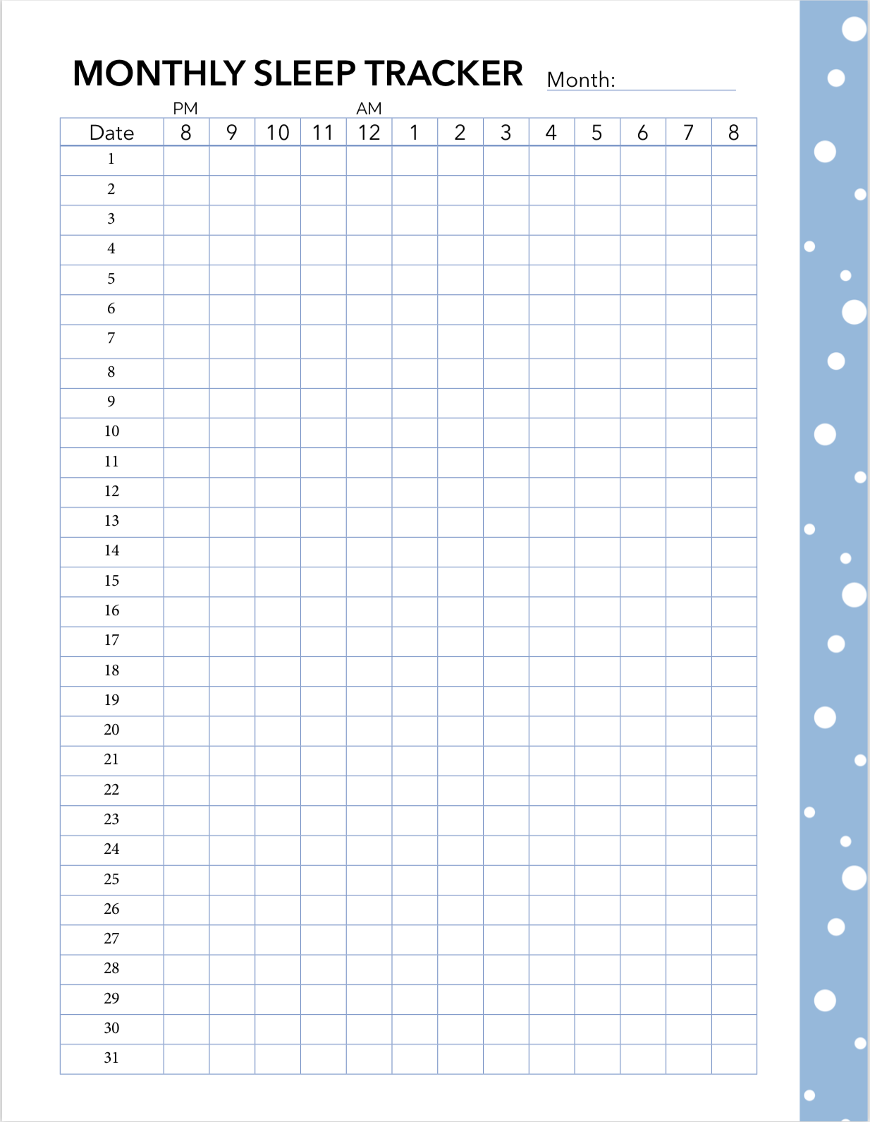 Monthly Sleep Tracker