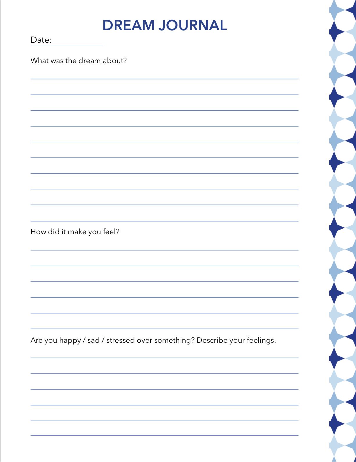 Printable Pages Dream Journal Paper Paper & Party Supplies