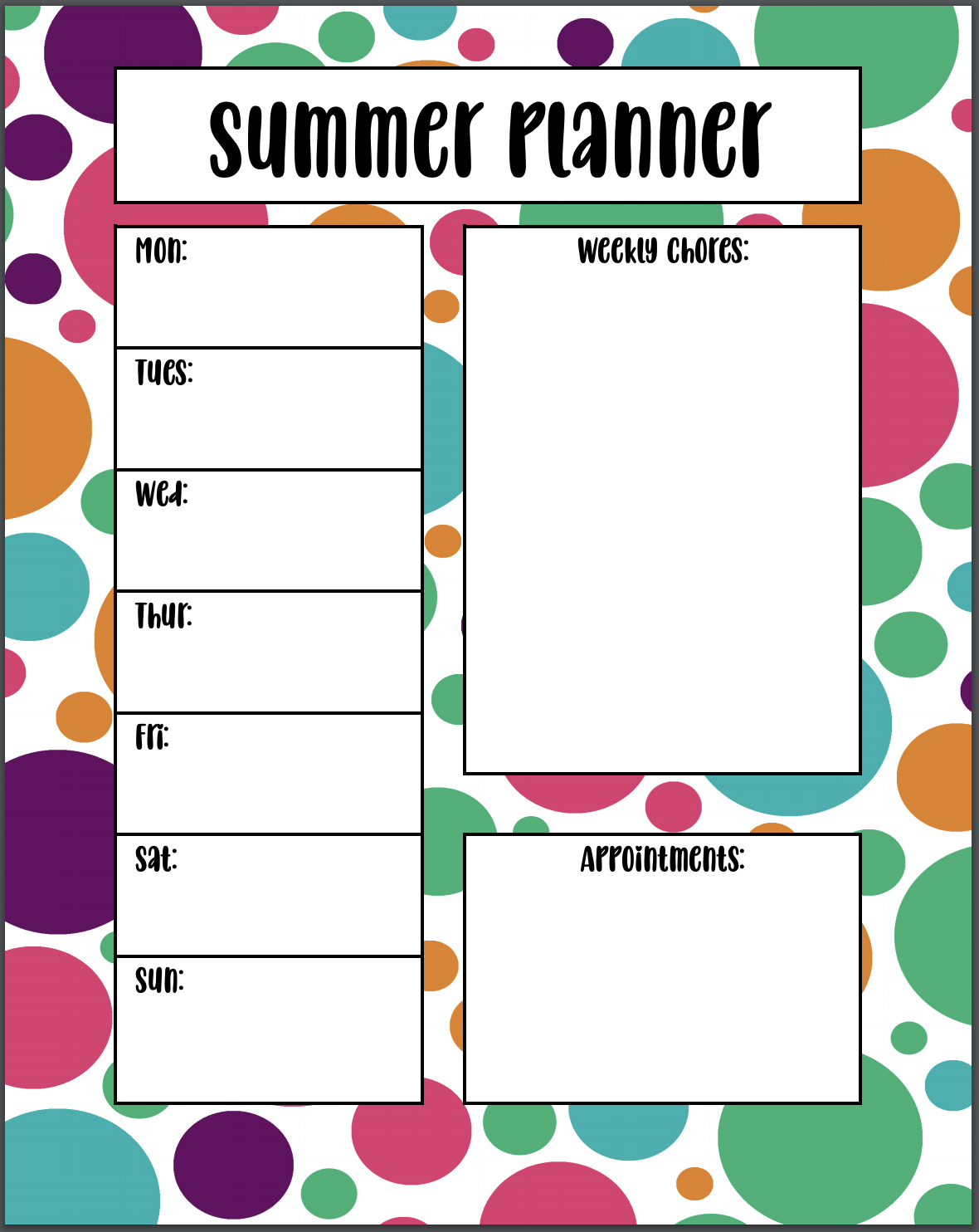 editable summer daily schedule template