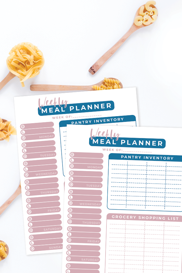 Weekly Meal Planner Free Printable includes Pantry Inventory and Grocery Shopping List!