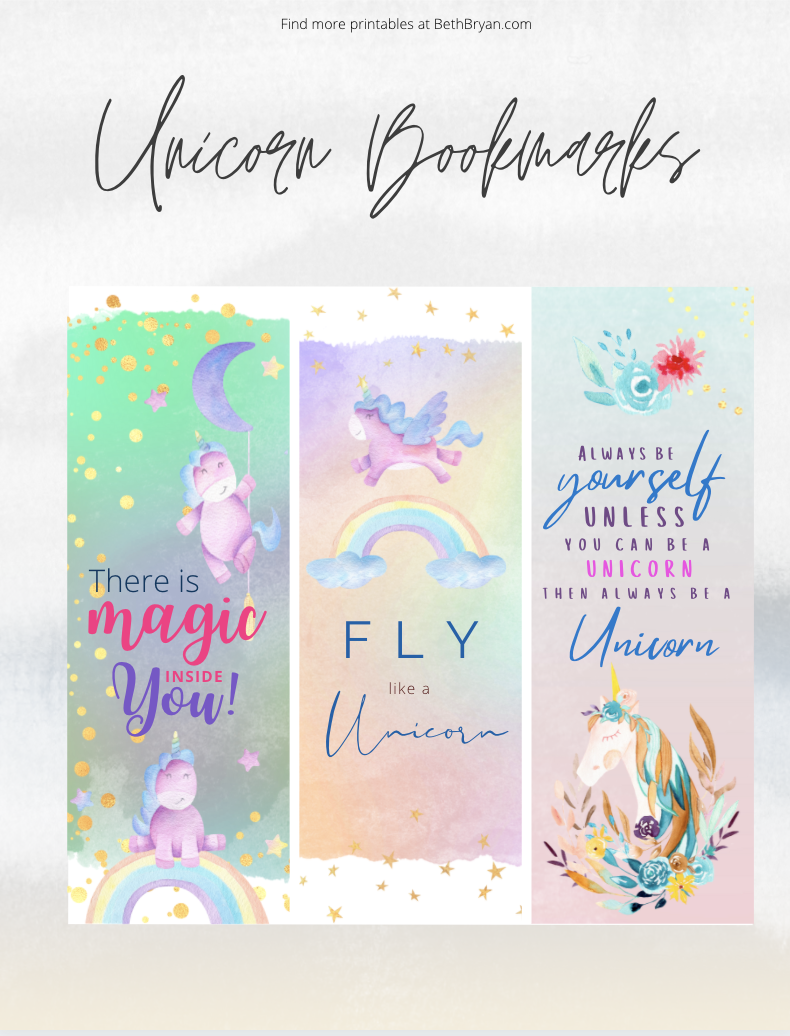 Cute Unicorn Bookmarks {Free Printable with 6 Designs}