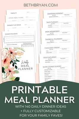 Weekly Meal Planner ft. 140 Easy Dinner Ideas (14 pages)
