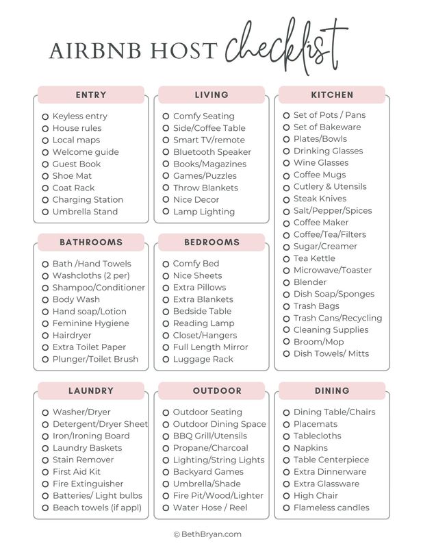 AirBNB Host Checklist- Guide for a 5-Star Guest Experience