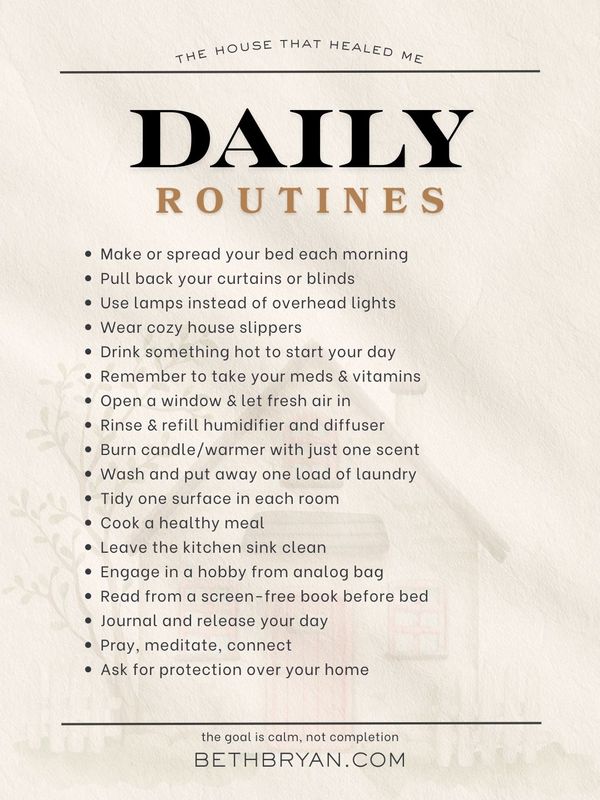 Daily Routines, Weekly Resets &amp; Monthly Rituals for a Healing Home