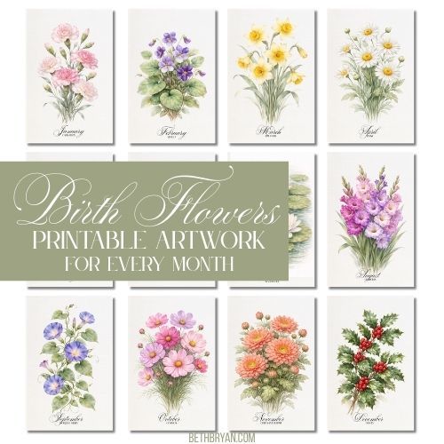 Birth Flowers Printable Artwork — All 12 Months | Instant Download Wall Art