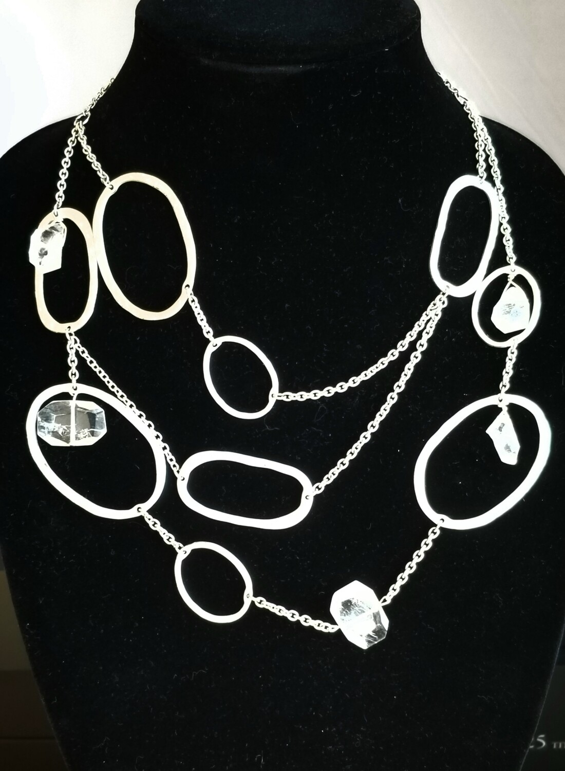 Barcelona Mod Quartz Crystal  Silver Necklace