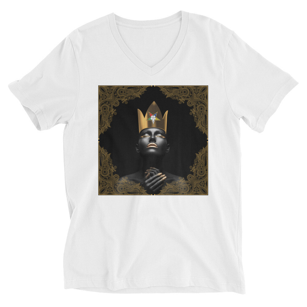 Crown Short Sleeve V-Neck T-Shirt, Color: White, Size: XS