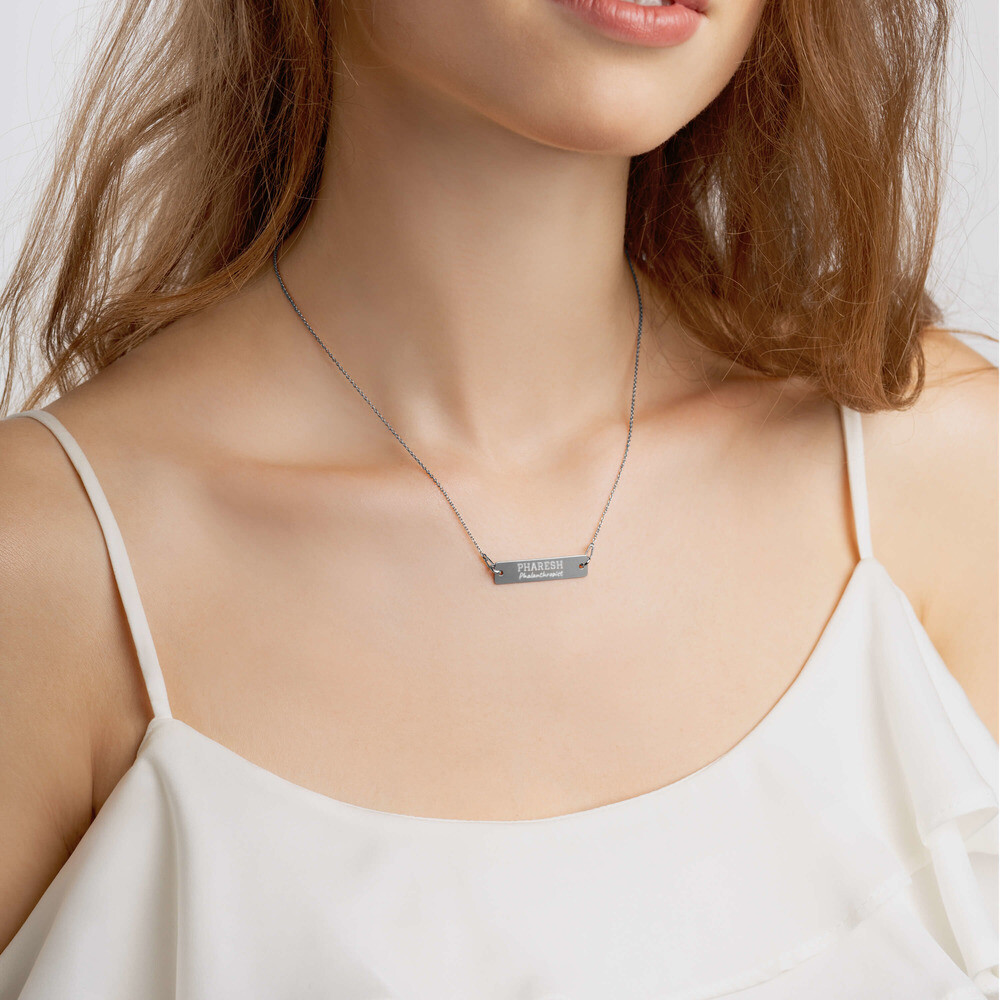 PHARESH Engraved Chain Necklace (Multiple Colors), Color: Black Rhodium coating, Size: 16&quot;