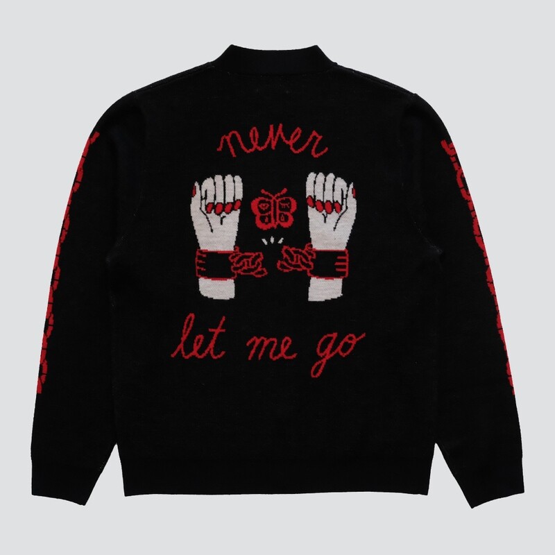 BLACK NEVER LET ME GO OVERSIZED SOUVENIR CARDIGAN // PRE-ORDER