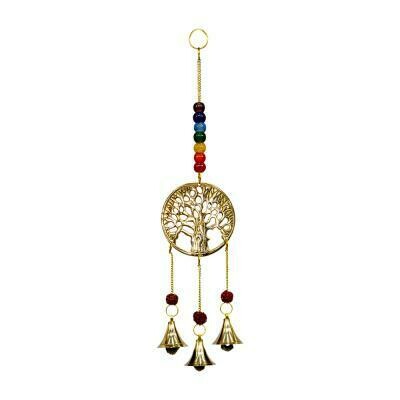 Brass Hanging Bells - Chakra Tree of Life 12"