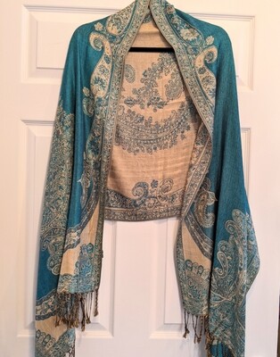 Pashmina - Turquoise and Gold