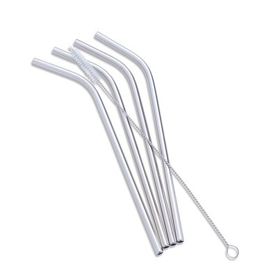 Bent Stainless Steel Straw Set - Silver 5 Pieces Bent Stainless Steel Straw Set - Silver 5 Pieces