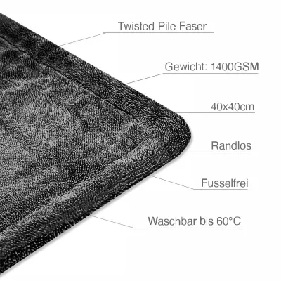 BLACK HOLE PREMIUM TROCKENTUCH 40X40CM 1400GSM RANDLOS