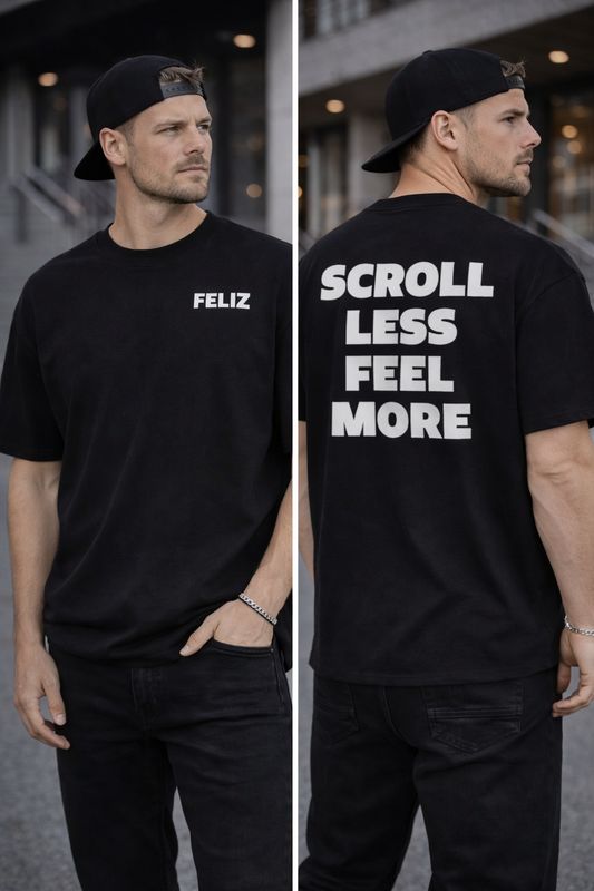 T-SHIRT "SCROLL LESS FEEL MORE" BLACK