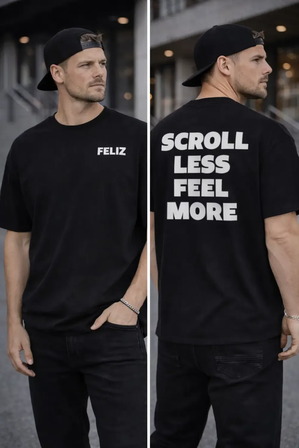 T-SHIRT "SCROLL LESS FEEL MORE" BLACK
