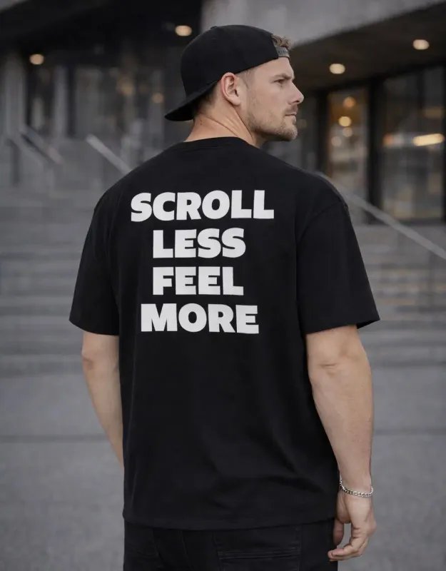 T-SHIRT "SCROLL LESS FEEL MORE" BLACK