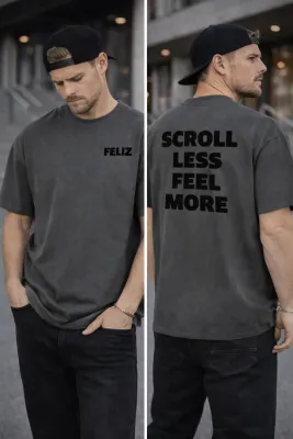 T-SHIRT "SCROLL LESS FEEL MORE" GRAU
