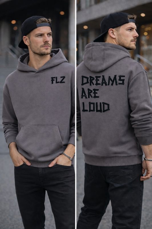 HOODIE "DREAMS ARE LOUD" GRAU