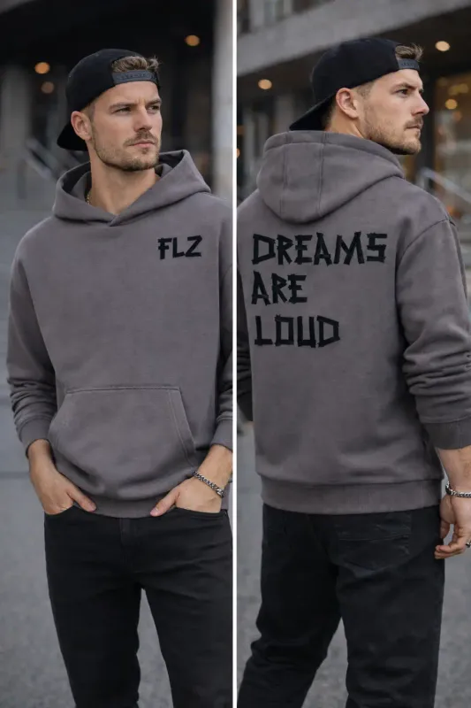 HOODIE "DREAMS ARE LOUD" GRAU