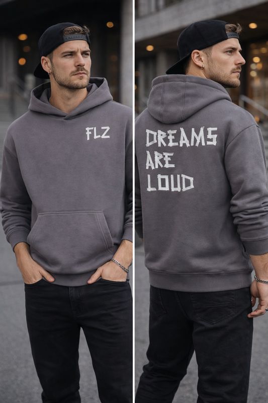 HOODIE "DREAMS ARE LOUD" GRAU