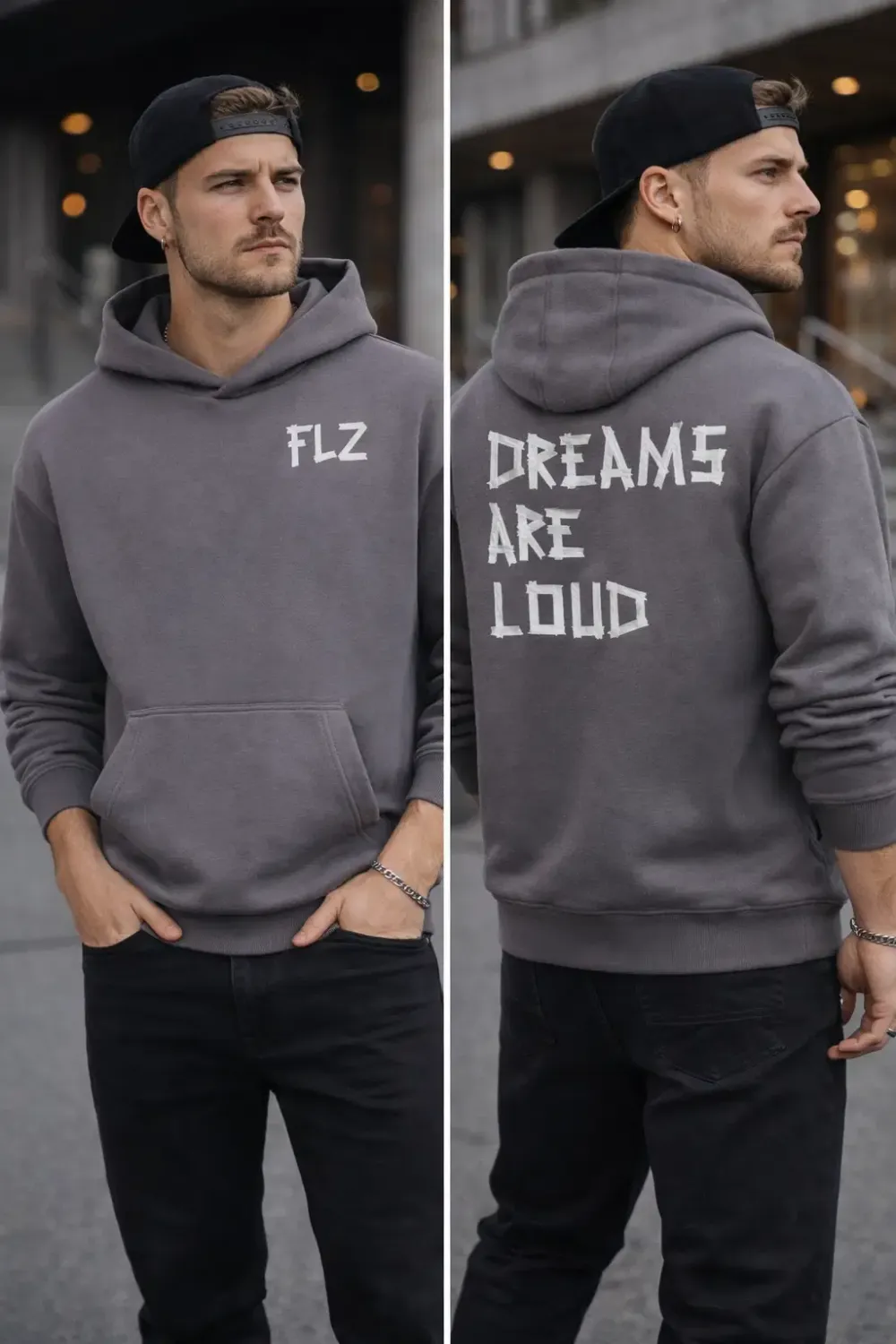 HOODIE "DREAMS ARE LOUD" GRAU