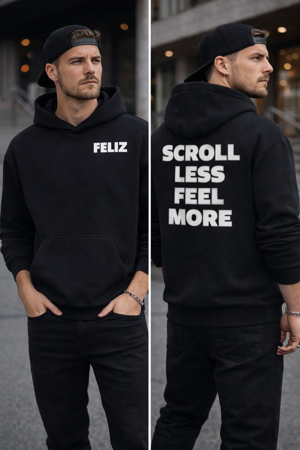 HOODIE HOODIE "SCROLL LESS FEEL MORE" BLACK