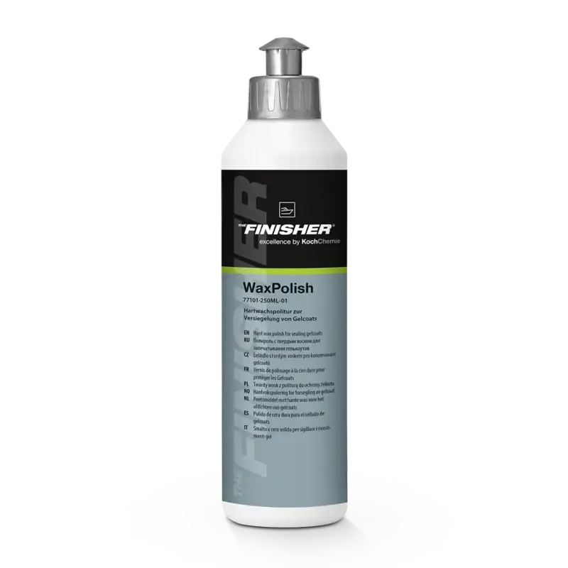 THE FINISHER WaxPolish 250ml — Wachspolitur zur Versiegelung von Gelcoats. Poliert, pflegt, veredelt und konserviert leicht verwitterte Rumpf- und Deckoberflächen. THE FINISHER WaxPolish 250ml — Wachspolitur zur Versiegelung von Gelcoats. Poliert, pflegt, veredelt und konserviert leicht verwitterte Rumpf- und Deckoberflächen.
