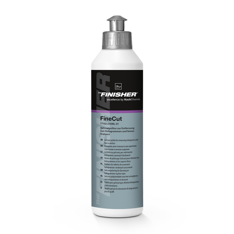THE FINISHER FineCut 250ml — Politur zur Entfernung von Polierschleier, Hologramme und feine Kratzer auf leicht verwitterten und matten Gelcoats. Zur Vorbereitung von Versiegelungen. THE FINISHER FineCut 250ml — Politur zur Entfernung von Polierschleier, Hologramme und feine Kratzer auf leicht verwitterten und matten Gelcoats. Zur Vorbereitung von Versiegelungen.